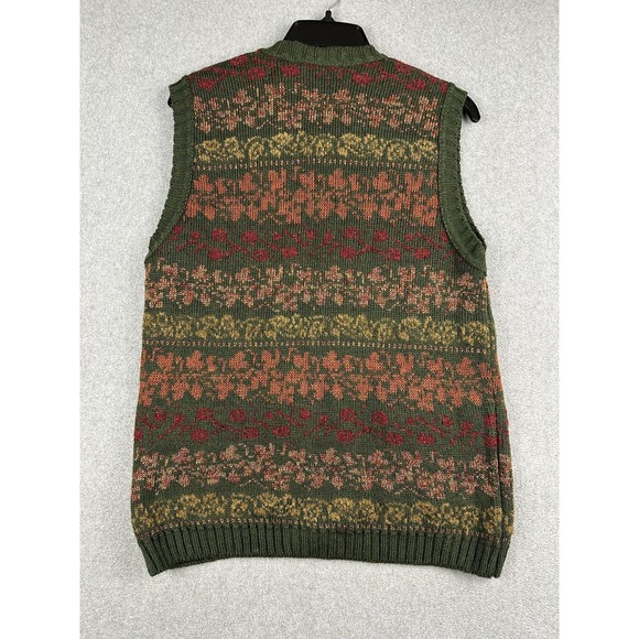Equorian Sweater Vest Womens Medium Green Floral Wool Button Front Scotland - Picture 7 of 8